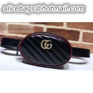 Good Quality Gucci Diagonal GG Marmont Double G Leather Belt Bag 476434 Black 2019