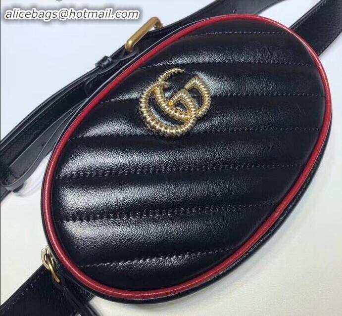 Good Quality Gucci Diagonal GG Marmont Double G Leather Belt Bag 476434 Black 2019