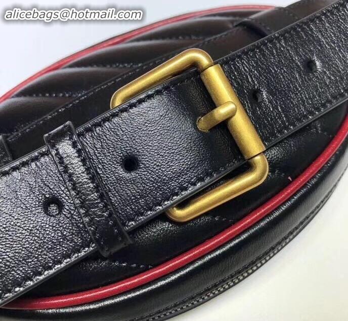 Good Quality Gucci Diagonal GG Marmont Double G Leather Belt Bag 476434 Black 2019