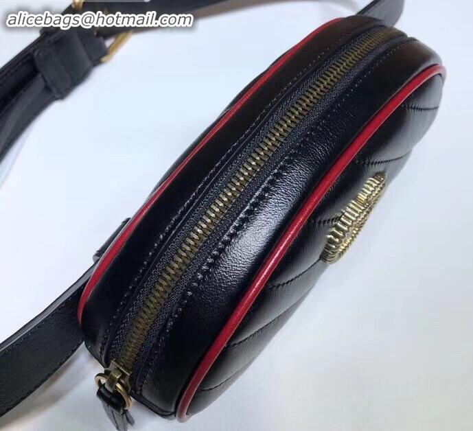 Good Quality Gucci Diagonal GG Marmont Double G Leather Belt Bag 476434 Black 2019