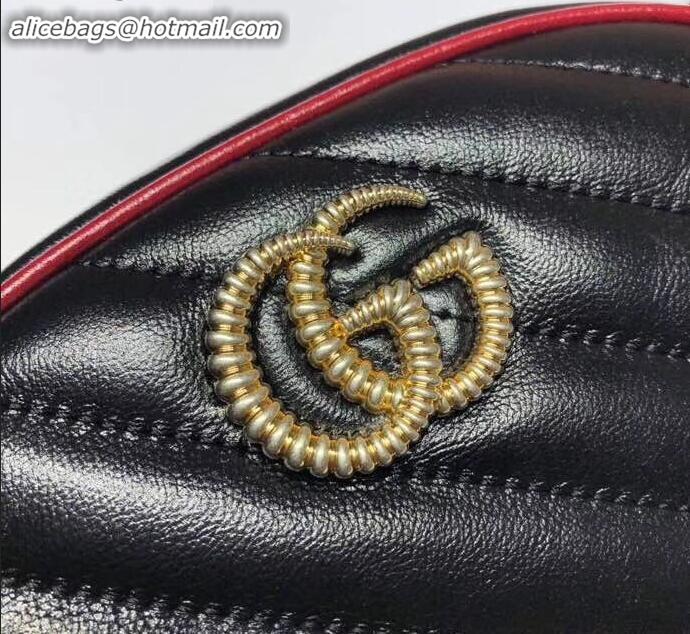 Good Quality Gucci Diagonal GG Marmont Double G Leather Belt Bag 476434 Black 2019