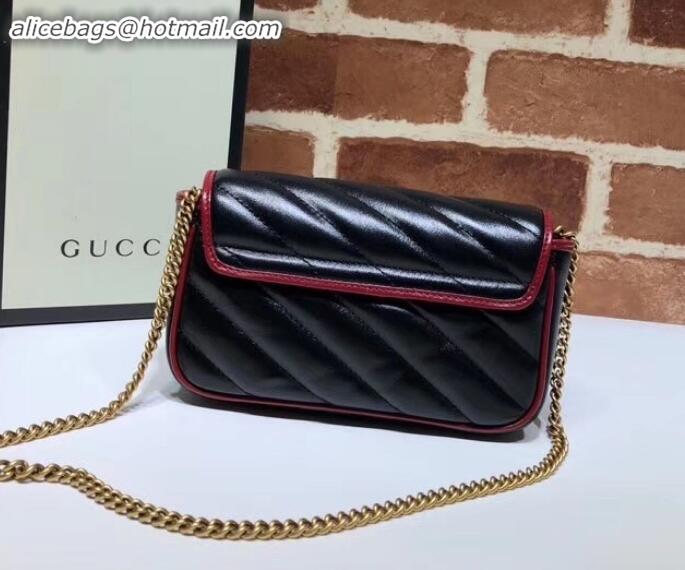 Fashion Gucci Diagonal GG Marmont Super Mini Shoulder Bag 574969 Black 2019