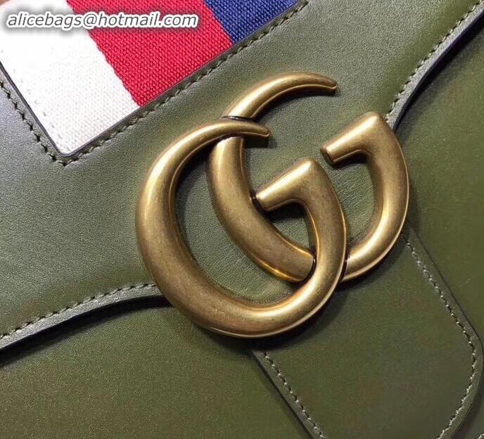 Best Price Gucci Web GG Marmont Leather Shoulder Bag 476468 Army Green