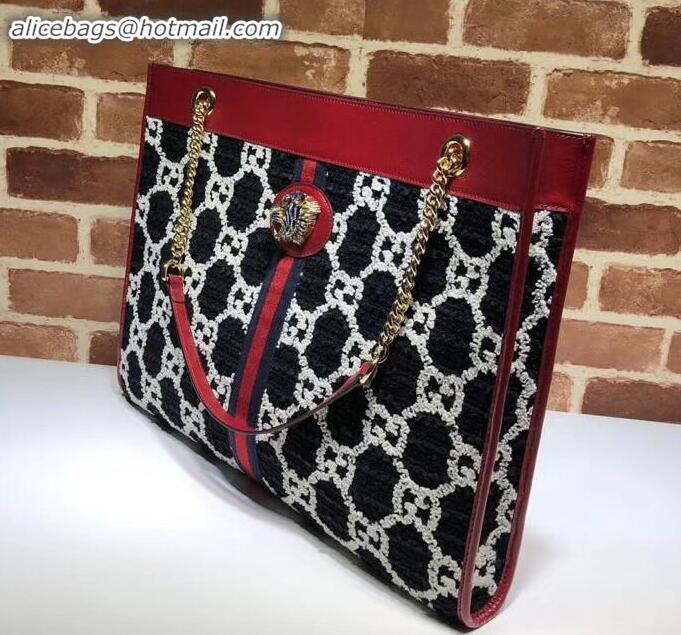 Elegant Gucci Web Rajah GG Tweed Large Tote Bag 537219 Black/White 2019 