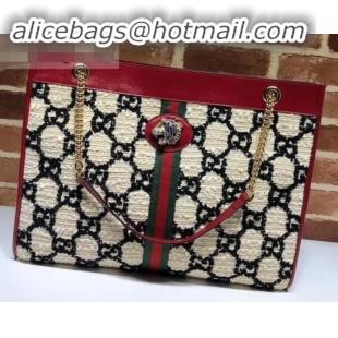 Luxury Gucci Web Rajah GG Tweed Large Tote Bag 537219 White/Black 2019