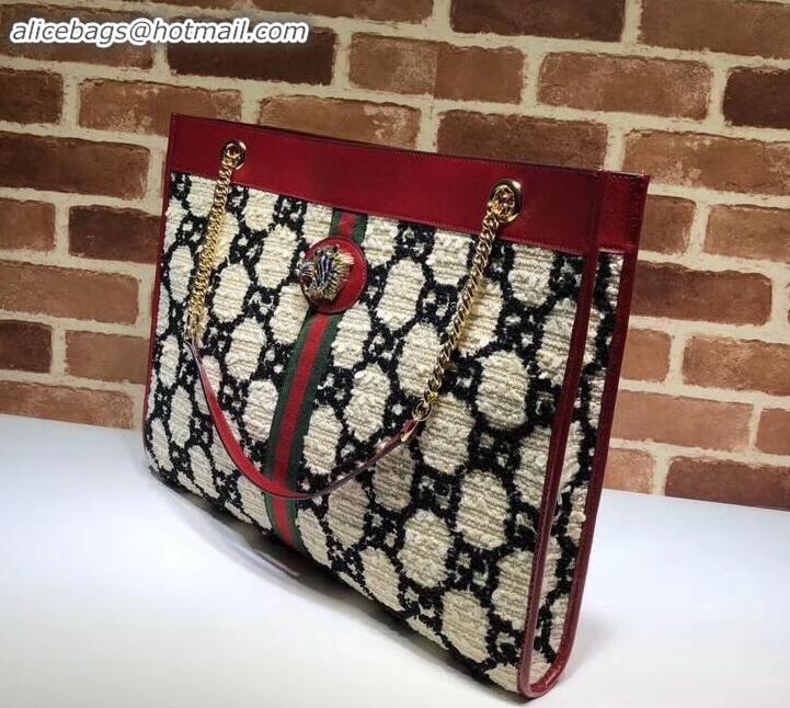 Luxury Gucci Web Rajah GG Tweed Large Tote Bag 537219 White/Black 2019