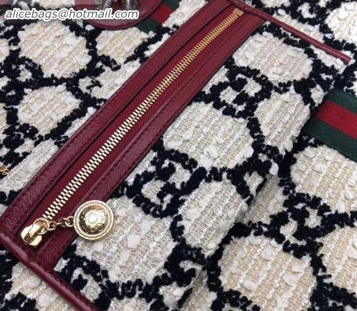 Luxury Gucci Web Rajah GG Tweed Large Tote Bag 537219 White/Black 2019