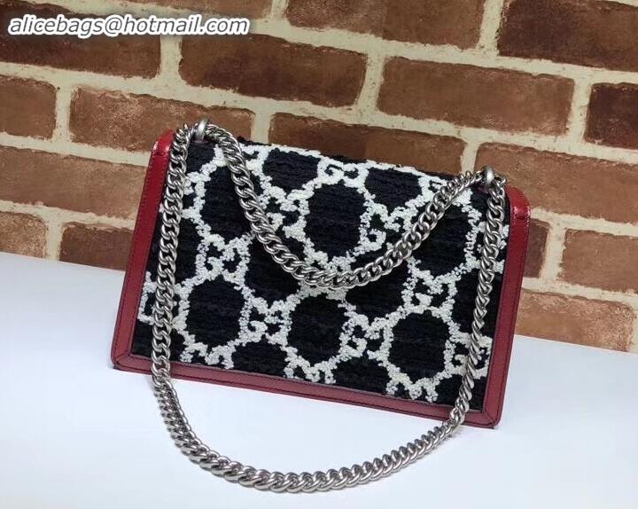 Fashion Gucci Dionysus GG Tweed Small Shoulder Bag 400249 Black/White 2019