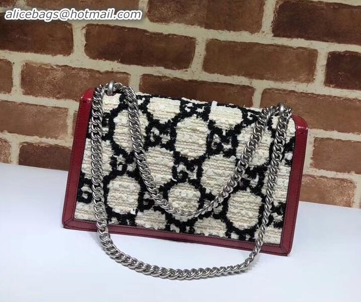 Classic Hot Gucci Dionysus GG Tweed Small Shoulder Bag 400249 White/Black 2019