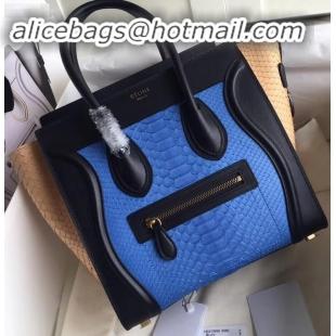 Stylish Celine Python Luggage Micro Bag C090901 Blue/Black/Apricot