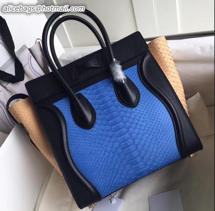 Stylish Celine Python Luggage Micro Bag C090901 Blue/Black/Apricot