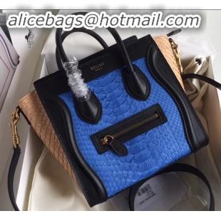 Sumptuous Celine Python Luggage Nano Bag C090901 Blue/Black/Apricot