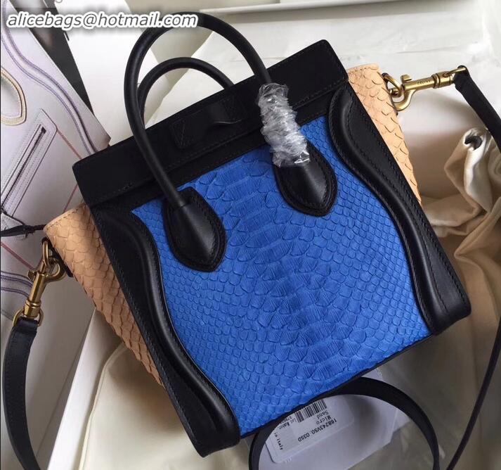 Sumptuous Celine Python Luggage Nano Bag C090901 Blue/Black/Apricot