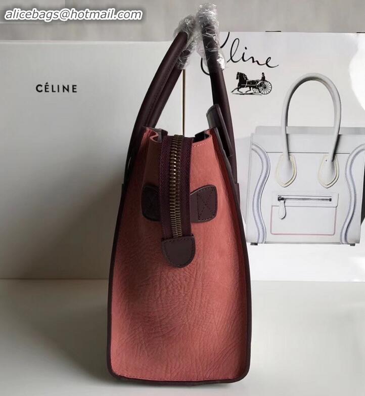 Classic Celine Mini Luggage Bag in Original Leather Burgundy/Drummed White/Crinkled Brick Red C090902