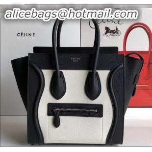 Unique Style Celine Mini Luggage Bag in Original Drummed Calfskin Black/White C090903