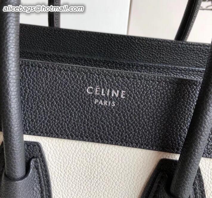 Unique Style Celine Mini Luggage Bag in Original Drummed Calfskin Black/White C090903