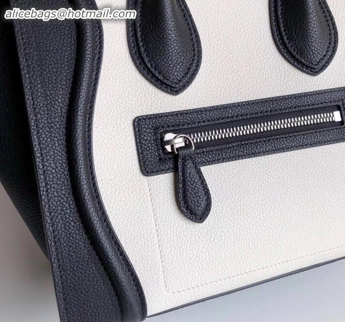 Unique Style Celine Mini Luggage Bag in Original Drummed Calfskin Black/White C090903