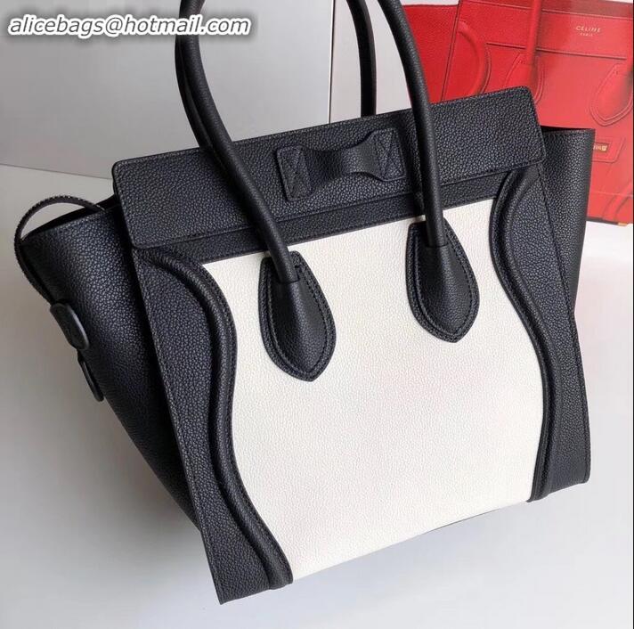 Unique Style Celine Mini Luggage Bag in Original Drummed Calfskin Black/White C090903