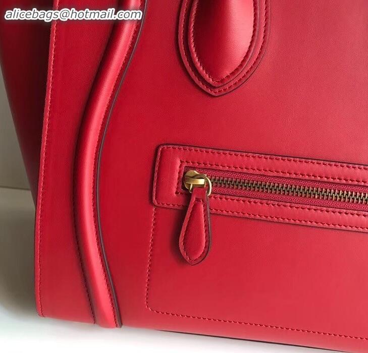 Duplicate Celine Mini Luggage Bag in Original Smooth Calfskin Red C090903