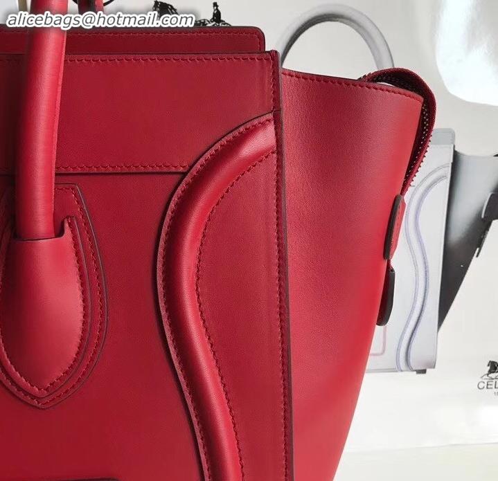 Duplicate Celine Mini Luggage Bag in Original Smooth Calfskin Red C090903