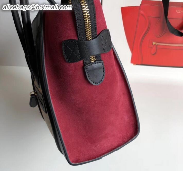 Best Product Celine Micro Luggage Bag in Original Black/Drummed Beige/Suede Dark Red C090904