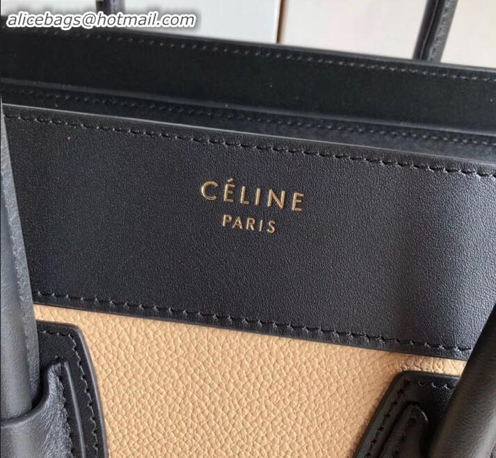 Best Product Celine Micro Luggage Bag in Original Black/Drummed Beige/Suede Dark Red C090904