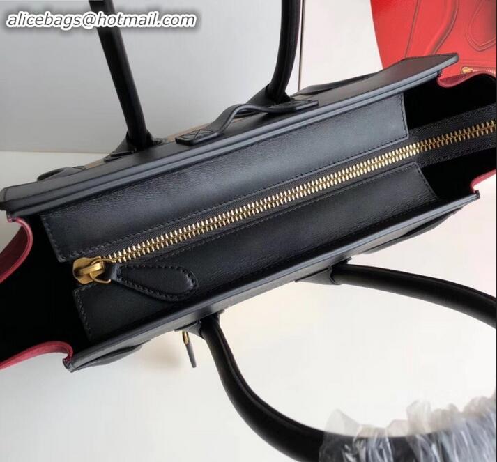 Best Product Celine Micro Luggage Bag in Original Black/Drummed Beige/Suede Dark Red C090904