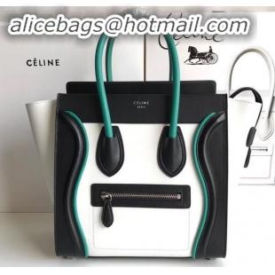 Crafted Celine Micro Luggage Bag in Original Smooth Calfskin Black/White/Green C090904