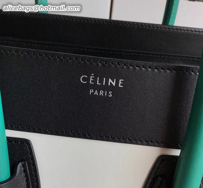 Crafted Celine Micro Luggage Bag in Original Smooth Calfskin Black/White/Green C090904