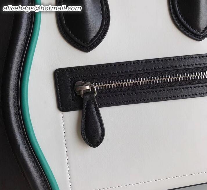 Crafted Celine Micro Luggage Bag in Original Smooth Calfskin Black/White/Green C090904