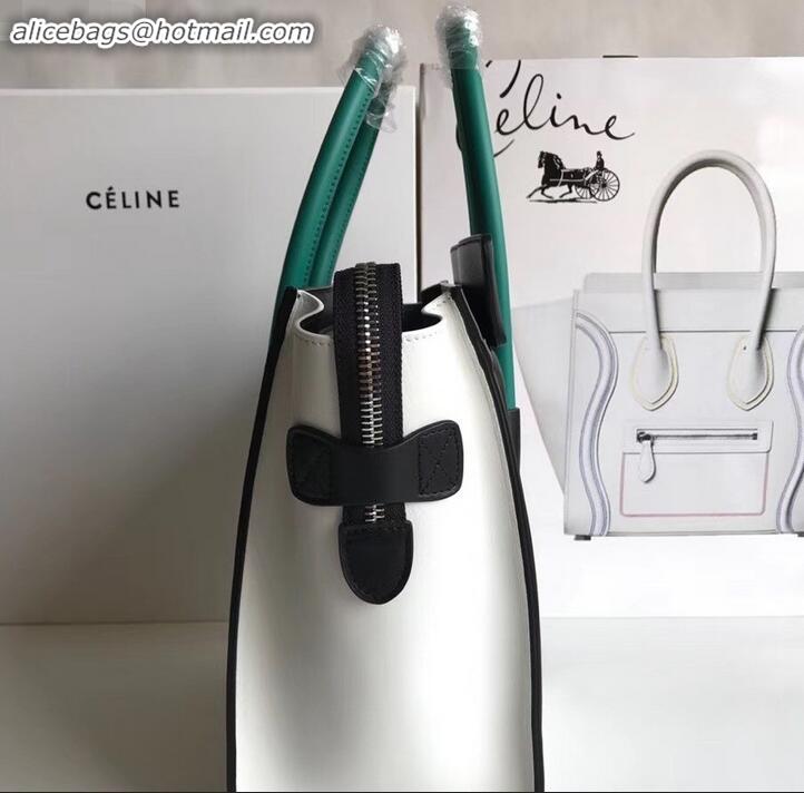 Crafted Celine Micro Luggage Bag in Original Smooth Calfskin Black/White/Green C090904