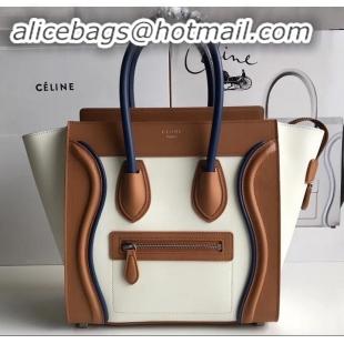 Most Popular Celine Micro Luggage Bag in Original Smooth Calfskin Khaki/White/Royal Blue C090904