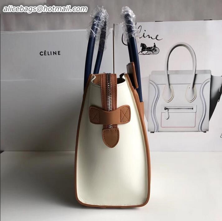 Most Popular Celine Micro Luggage Bag in Original Smooth Calfskin Khaki/White/Royal Blue C090904