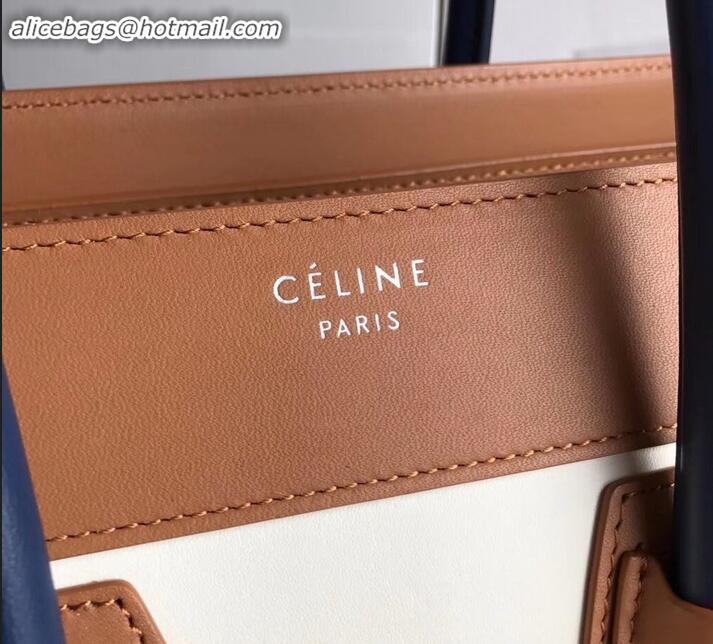 Most Popular Celine Micro Luggage Bag in Original Smooth Calfskin Khaki/White/Royal Blue C090904