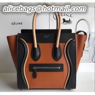 Unique Style Celine Micro Luggage Bag in Original Smooth Calfskin Black/Caramel/Apricot C090904