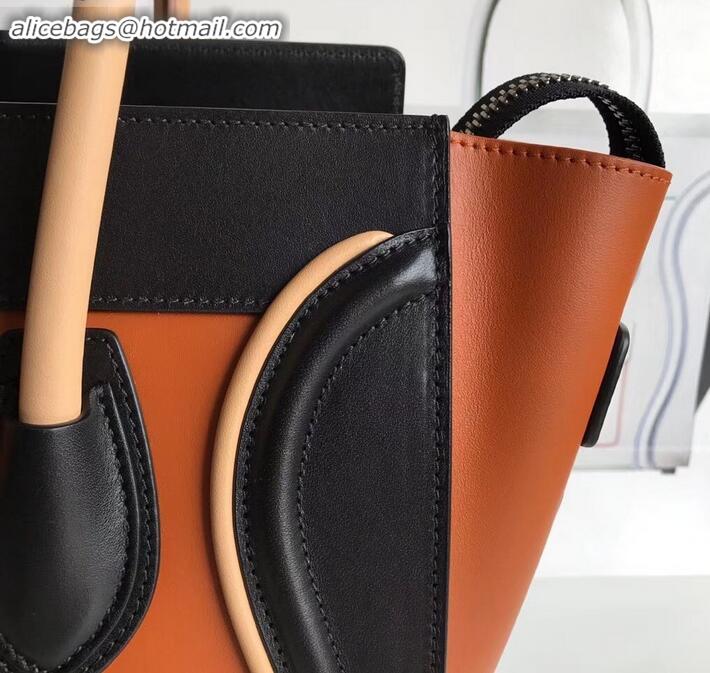 Unique Style Celine Micro Luggage Bag in Original Smooth Calfskin Black/Caramel/Apricot C090904