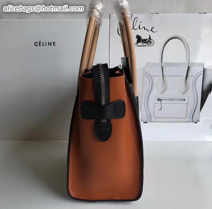 Unique Style Celine Micro Luggage Bag in Original Smooth Calfskin Black/Caramel/Apricot C090904