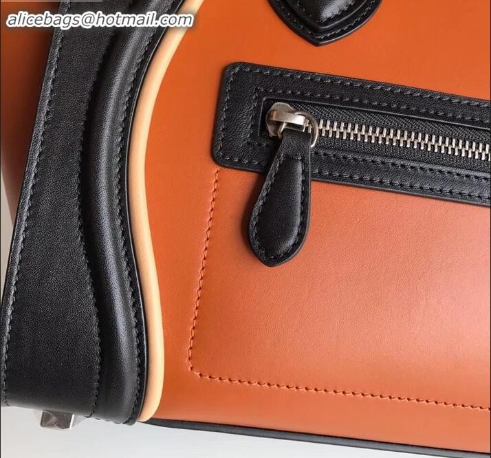 Unique Style Celine Micro Luggage Bag in Original Smooth Calfskin Black/Caramel/Apricot C090904