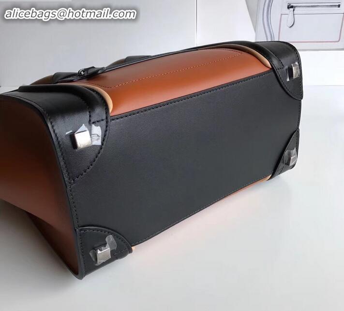 Unique Style Celine Micro Luggage Bag in Original Smooth Calfskin Black/Caramel/Apricot C090904