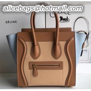 Good Looking Celine Micro Luggage Bag in Original Smooth Calfskin Khaki/Apricot/Baby Blue C090904