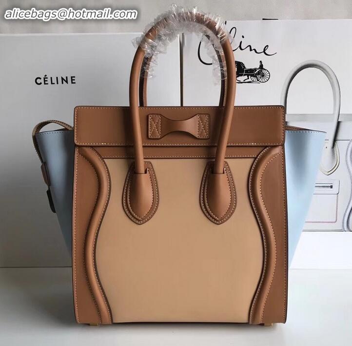 Good Looking Celine Micro Luggage Bag in Original Smooth Calfskin Khaki/Apricot/Baby Blue C090904