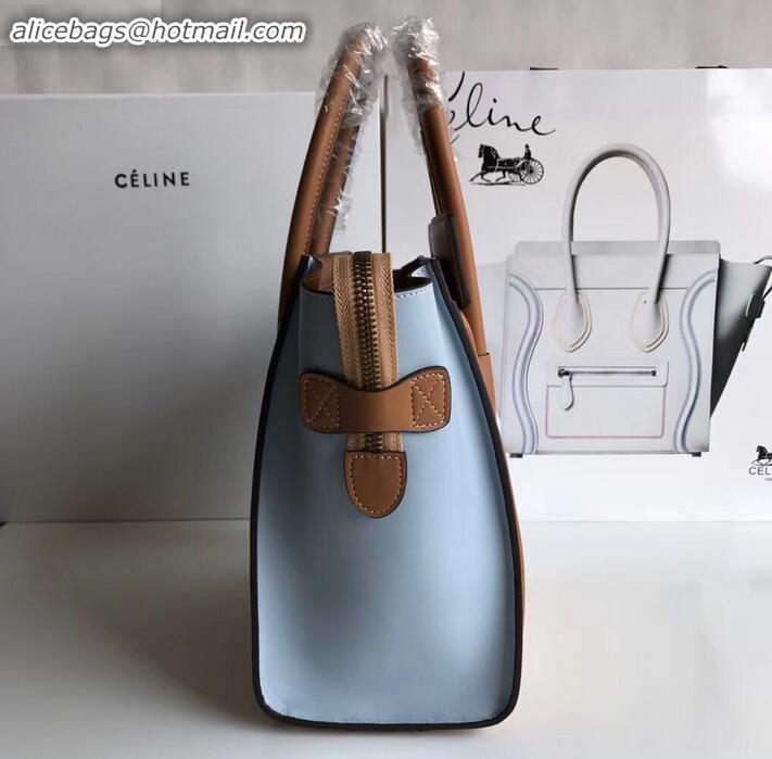 Good Looking Celine Micro Luggage Bag in Original Smooth Calfskin Khaki/Apricot/Baby Blue C090904