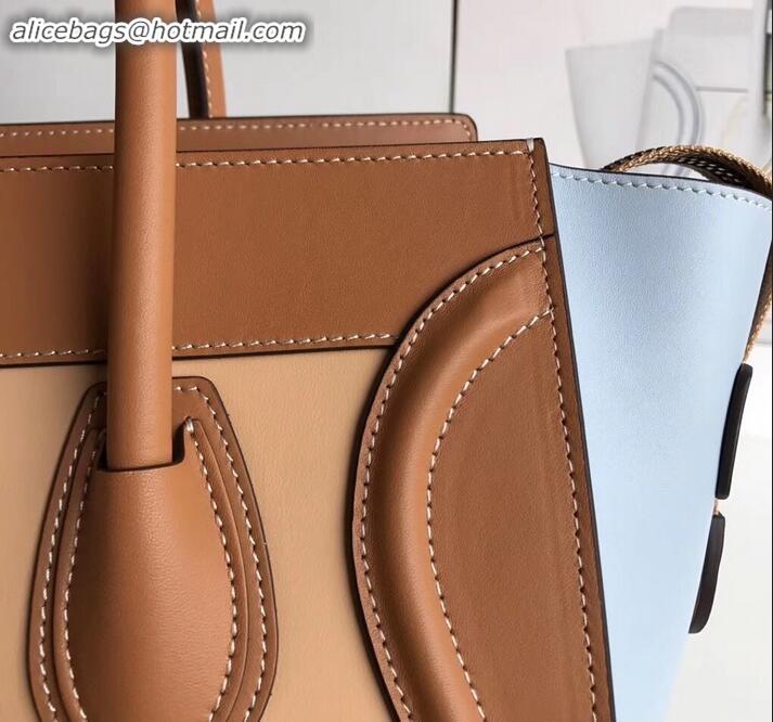 Good Looking Celine Micro Luggage Bag in Original Smooth Calfskin Khaki/Apricot/Baby Blue C090904