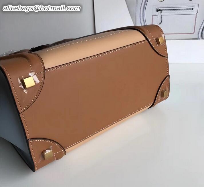 Good Looking Celine Micro Luggage Bag in Original Smooth Calfskin Khaki/Apricot/Baby Blue C090904