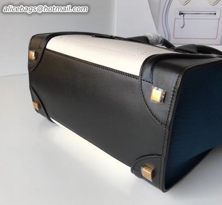 Trendy Design Celine Micro Luggage Bag in Original Black/Drummed White/Crinkled Blue C090904