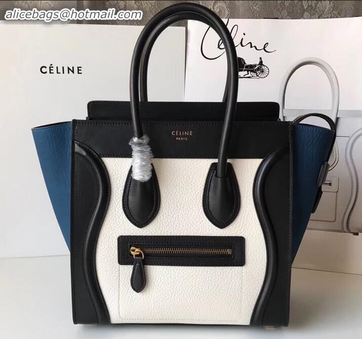 Trendy Design Celine Micro Luggage Bag in Original Black/Drummed White/Crinkled Blue C090904