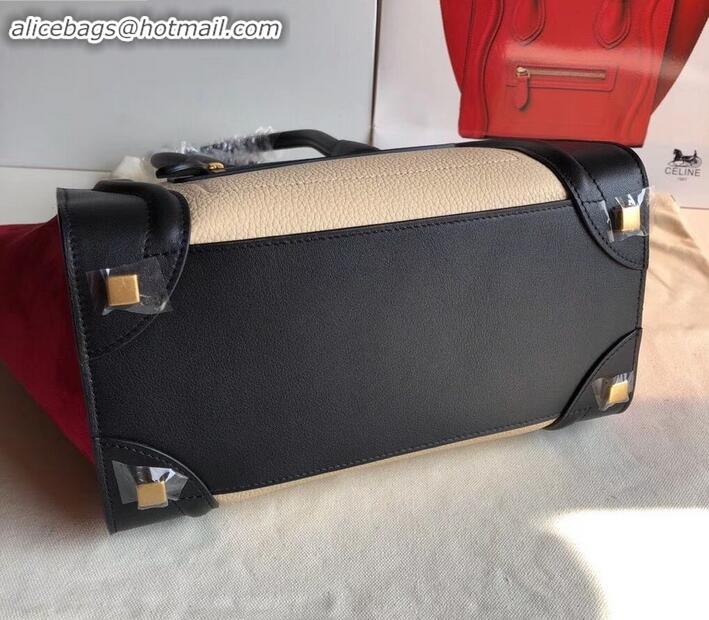 Good Product Celine Micro Luggage Bag in Original Black/Drummed Beige/Suede Red C090904