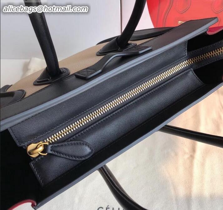 Good Product Celine Micro Luggage Bag in Original Black/Drummed Beige/Suede Red C090904