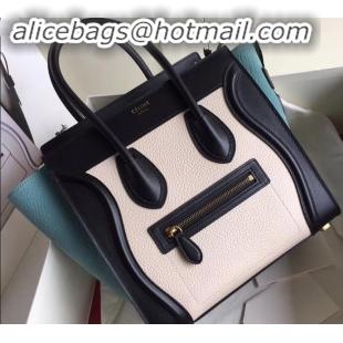 Charming Celine Micro Luggage Bag in Original Black/Drummed White/Crinkled Light Green C090904