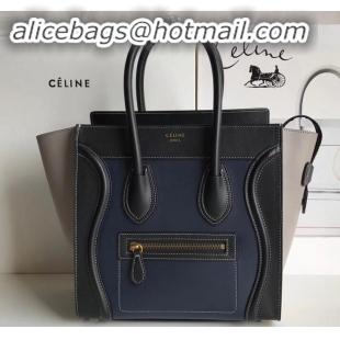 New Style Celine Micro Luggage Bag in Original Smooth Calfskin Black/Navy Blue/Pale Gray C090904